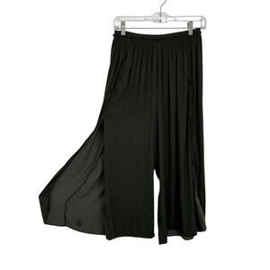 Unbranded Silky Wide Leg Crop Pants size Small Dark Green Pleated Elastic waist